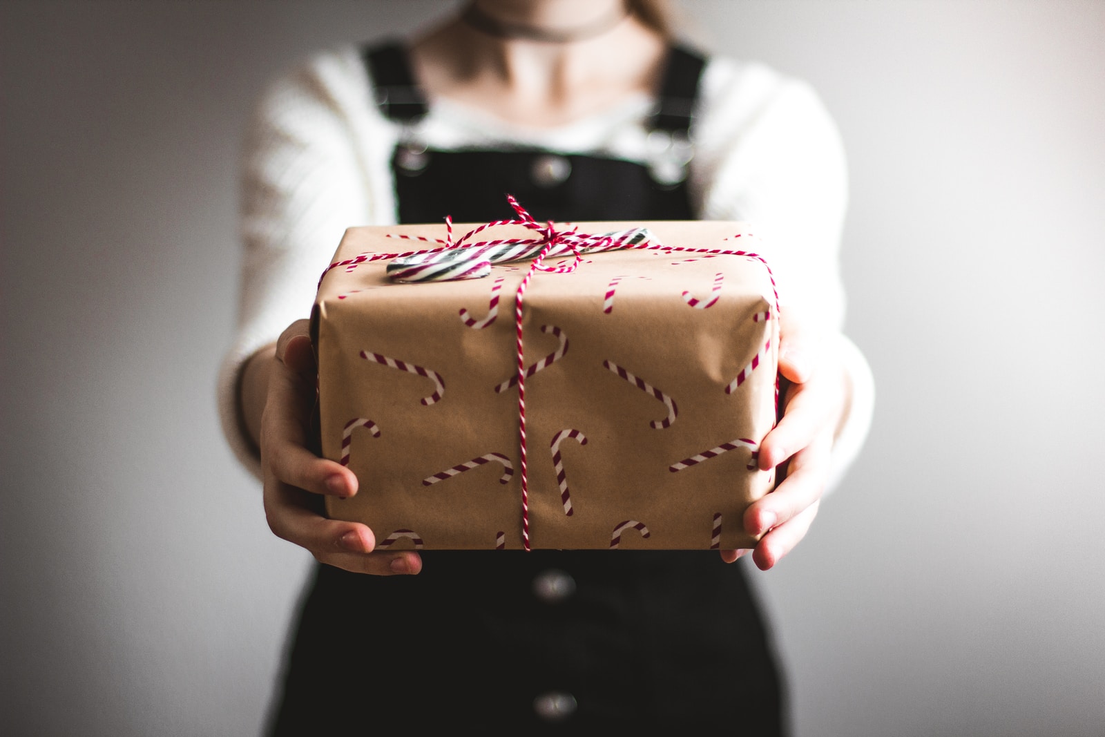 Merry Christmas person showing brown gift box